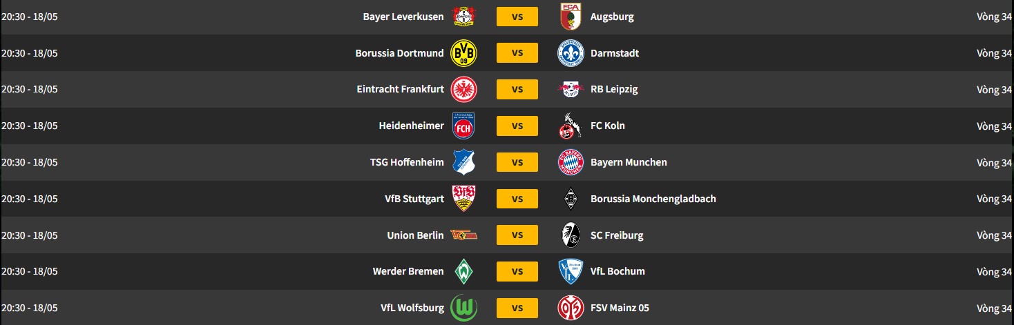 Lịch thi đấu Bundesliga